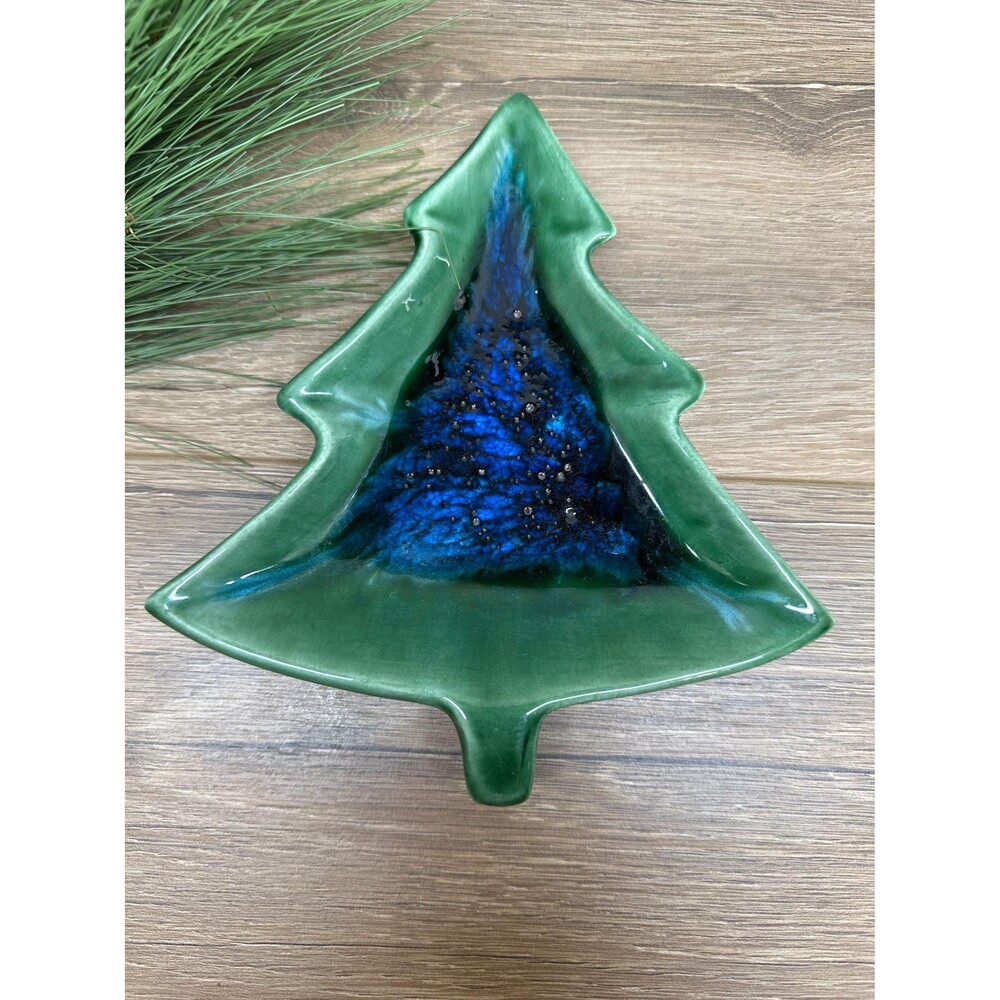 Vintage 1965 Handmade Ceramic Christmas Tree Candy Trinket Dish 7.5 inch